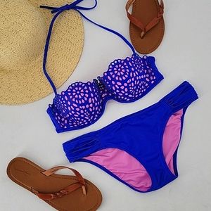 Shade & Shore Blue & Pink Cutout Bikini 34B/Small